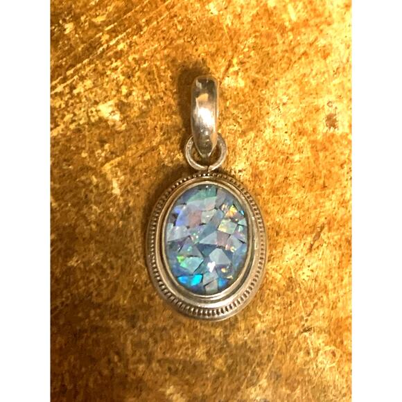 Sterling Silver and Mosaic Opal Pendant - Picture 1 of 5